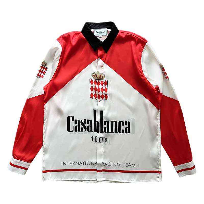 

Casablanca red and white stitching design satin white loose long sleeve shirt quality Shirts Top thin t-shirts, Main color