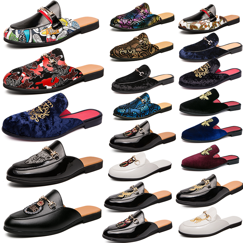 

Leather men slippers soft cowhide Lazy shoes luxury Designer Metal buckle beach slippers Mules Princetown Classic sandals, 023 black