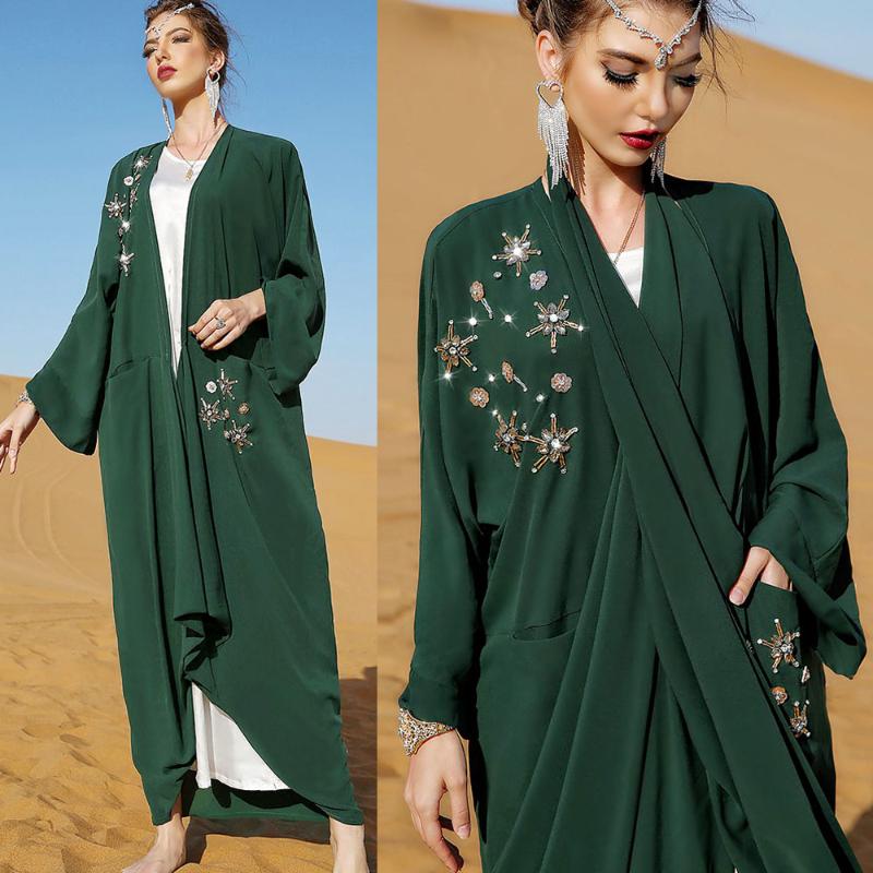 

Ethnic Clothing Muslim Abayas Arabic Middle East Islamic Women Open Kimono Rhinestone Party Gown Ramadan Turkey Dubai Kaftan Outfits Eid Mub