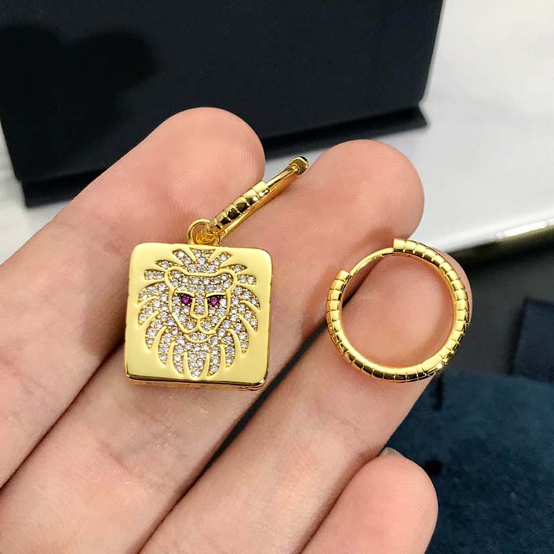 

High Quality Designer Square Lion Gold Dangle & Chandelier Fashion Earrings With Lions Pattern Inlaid With Diamond
