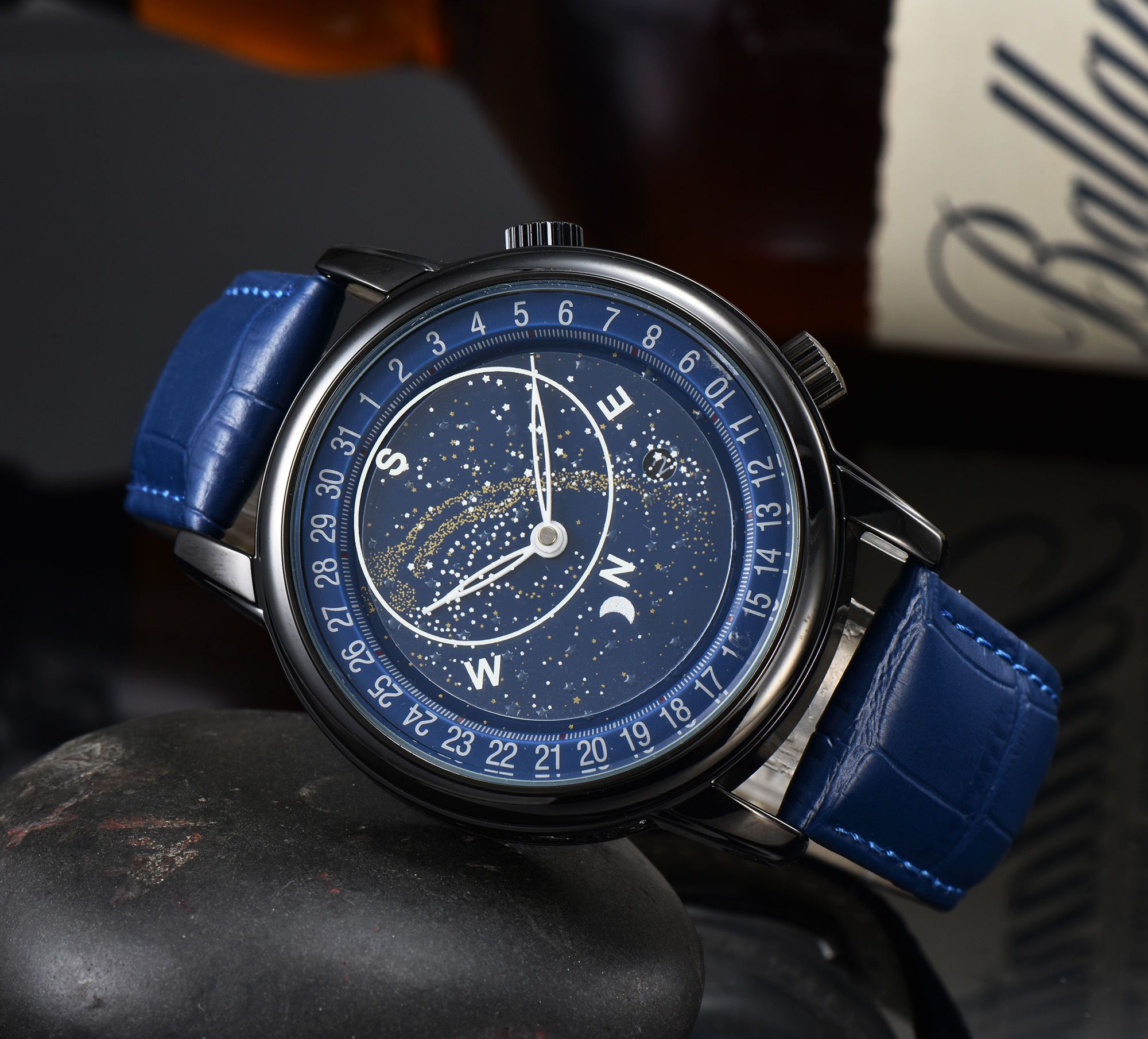 

2022 New Mens Watch Automatic Stainless Steel Ceramic Wristwatches Quartz Movement Fashion Trend Waterproof Watch High Quality Leather Strap, C1-black belt gold