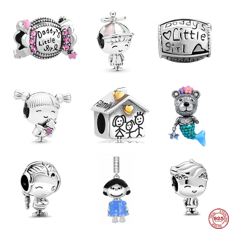 

925 Sterling Silver Dangle Charm NEW Pink Boy Girl Family Forever DIY fine Bead Fit Pandora Charms Bracelet DIY Jewelry Accessories
