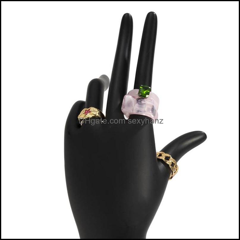 

Band Rings Jewelry Micro Inlaid Rhinestone Aron Color Acrylic Bank Retro Simple Style Ethnic Index Resin Irregar Star Metal Tail Joint Ring