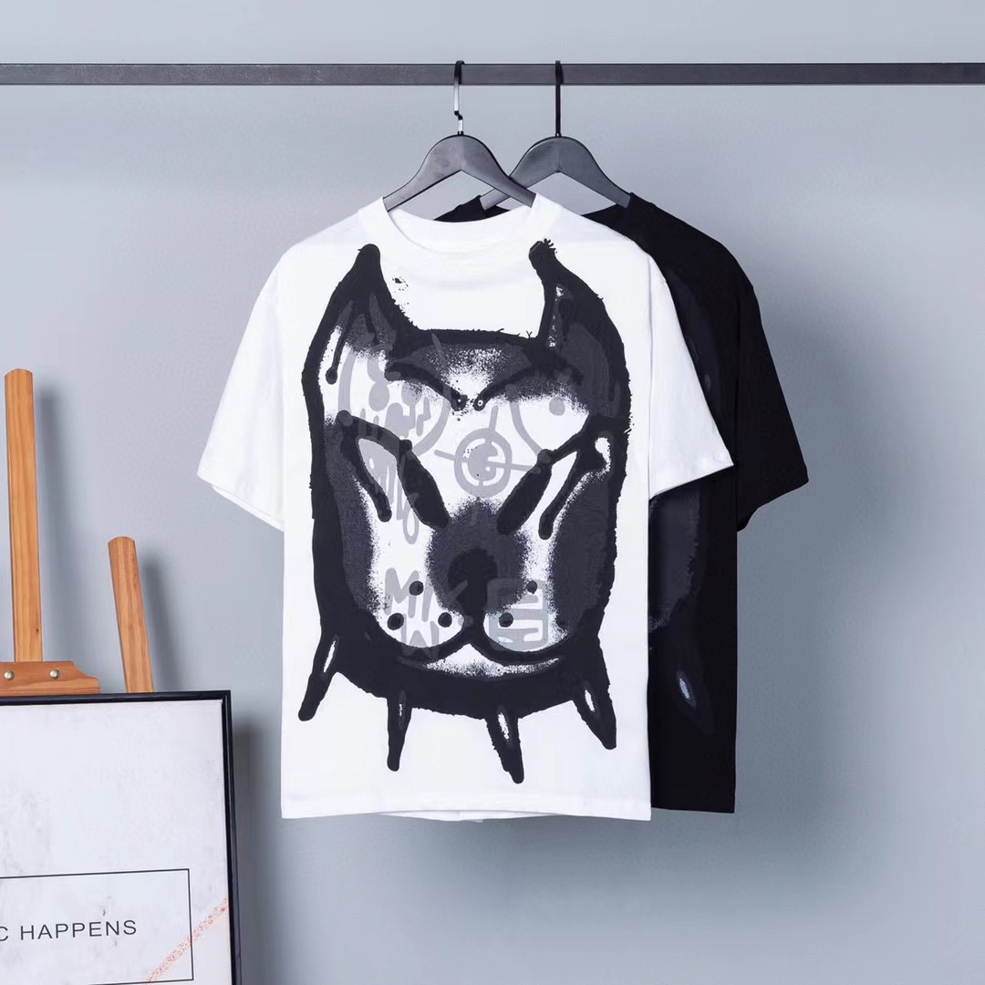 

Luxury Mens Summer Designer T Shirts Red New Arrival Couples Dog Print Short Sleeve Tees Streetwear White Woman Fashion Graffiti Pattern Tops European size S-XL #08, Customize