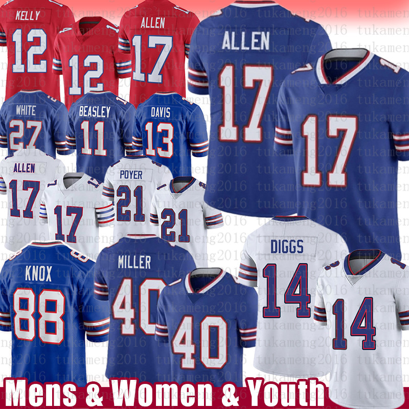 

Josh Allen Dawson Knox Football Jersey Stefon Diggs Von Miller Gabriel Davis White Micah Hyde Kaiir Elam Poyer Zack Moss Isaiah McKenzie Bruce Smith Devin Singletary, Mens jersey(jr)