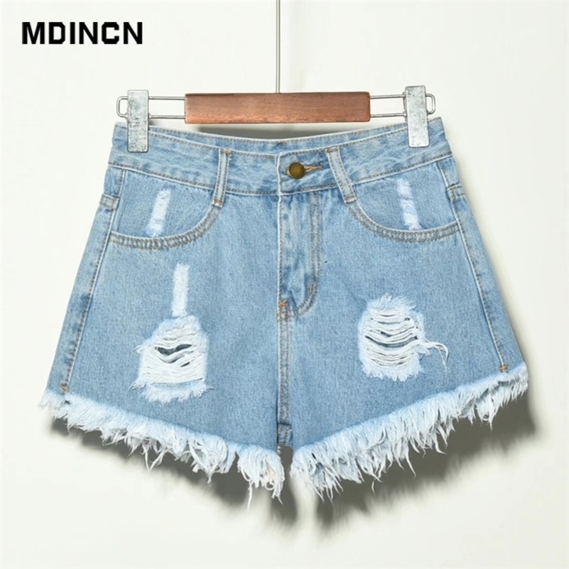 

Europe Blue Crimping Hole Denim Shorts For Women Summer Brand Trendy Slim Casual Plus Size Womens High Waist Shorts Y200403, Gray