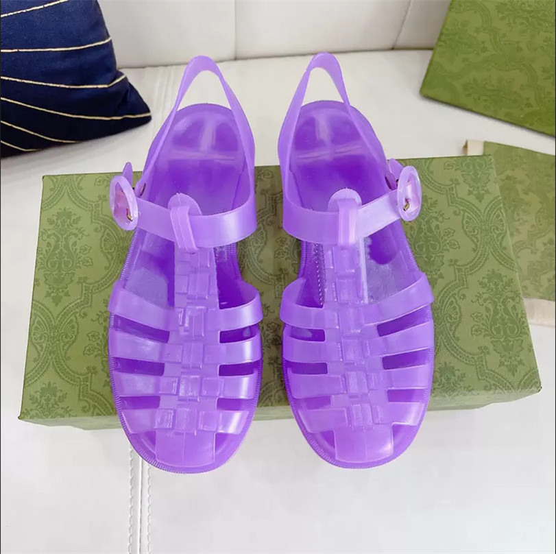 

2022 Designers Women Sandals Classic Rubber Slippers Jelly Slippers Beach Flat Casual Shoe Alphabet Pink Green Candy Colors Outdoor Roman Shoes 36-45, Clear