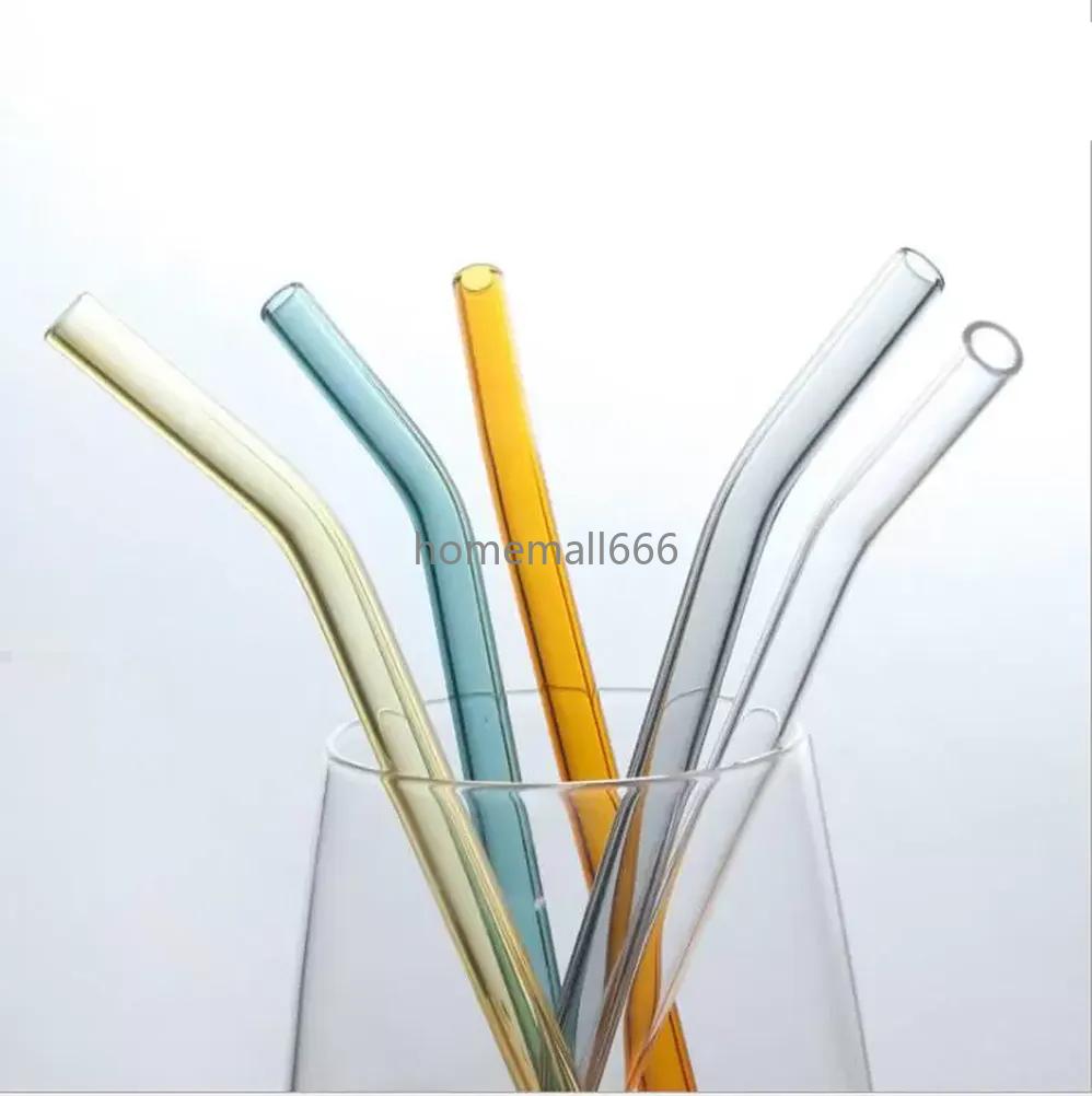 

20cm Reusable Eco Borosilicate Glass Drinking Straws Clear Colored Bent Straight Milk Cocktail Straw High temperature resistance FY5155 AA