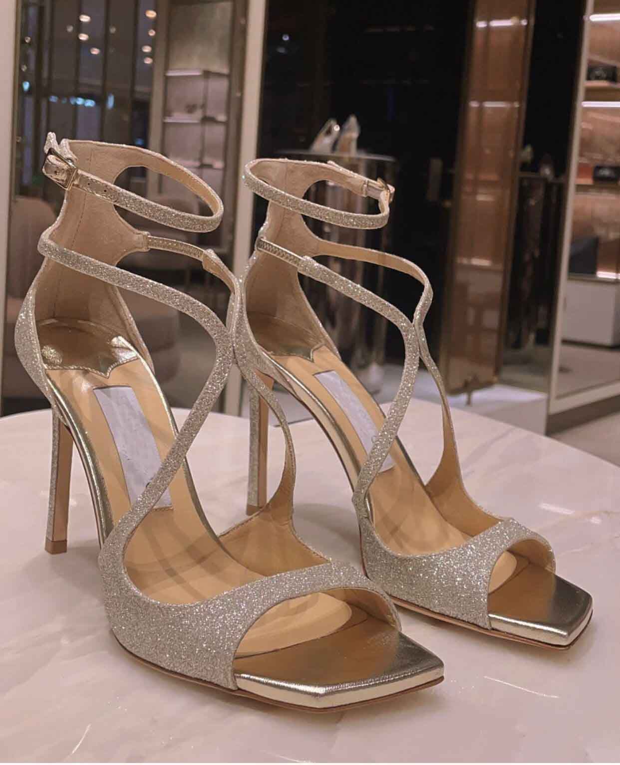 

Summer Luxury Azia Sandals Shoes Square Toe Pumps Strappy Embellishment Strap High Heels Comfort Walking -- Party Wedding Dress