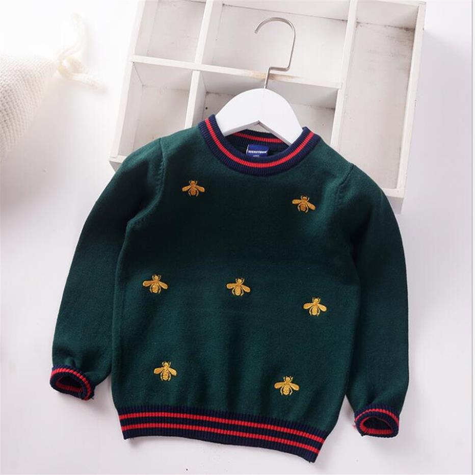 

Kids warm sweater design baby girls boys embroidered bee knitting Pullover Jumper Christmas Wool Blends Sweaters children boutique268K, Red