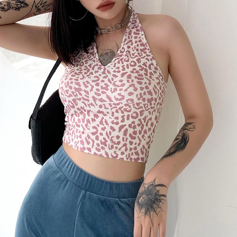 

Women' Tanks & Camis Casual Sleeveless Tank Top Women Off Shoulder Leopard Tops Stretchy 2022 Summer Sexy V Neck Crop, Green