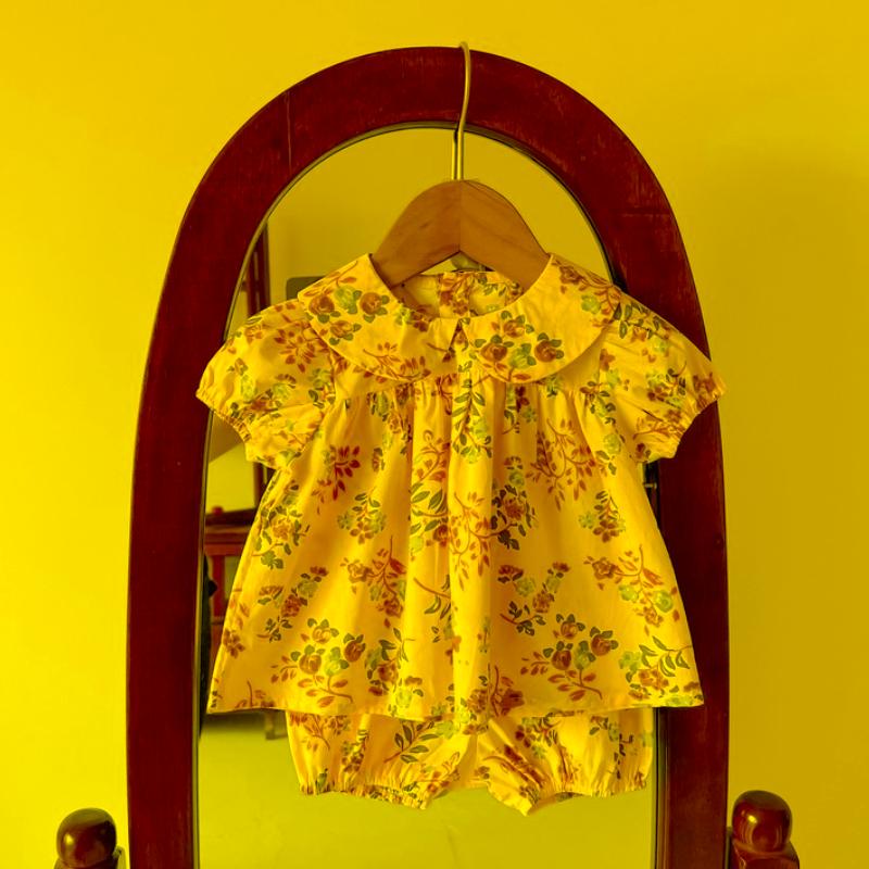

Clothing Sets Summer Born Baby Girl Clothes Ins Style Broken Flower Doll Collar Short Sleeve Top Bread Pants Lovely Two-piece SetClothing, Beige