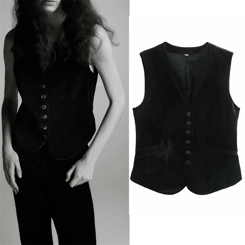 

Women's Vest Fall Winter Thin Loose Waistcoat Ladies Fashion Cardigan Outwear Velvet Sleeveless Vests Tops Chic 220318, Black