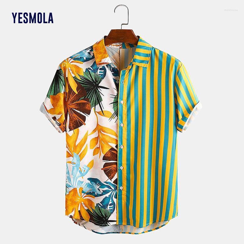 

Men's Polos Summer Hawaiian Print Short Sleeve Shirt Street Stripe Beach For Men Women Casual Tops Fashion Mens ShirtsMen's Men'sMen's Mild2, Red