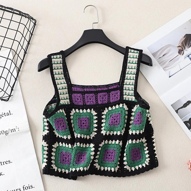 

Women's Tanks & Camis Casual Chic Vintage Pattern Summer Knitted Lady Vest Lightweight Crop Top Elegant For DateWomen's, Green