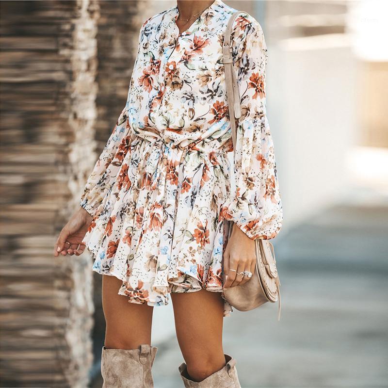 

Casual Dresses Women Floral Sashes Shirt Dress Beach Ladies Loose Short Korean Autumn 2022 Waist Steetwear, White