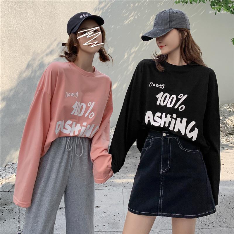 

Women's T-Shirt Real Price S Autumn Loose Korean Top Style, Black