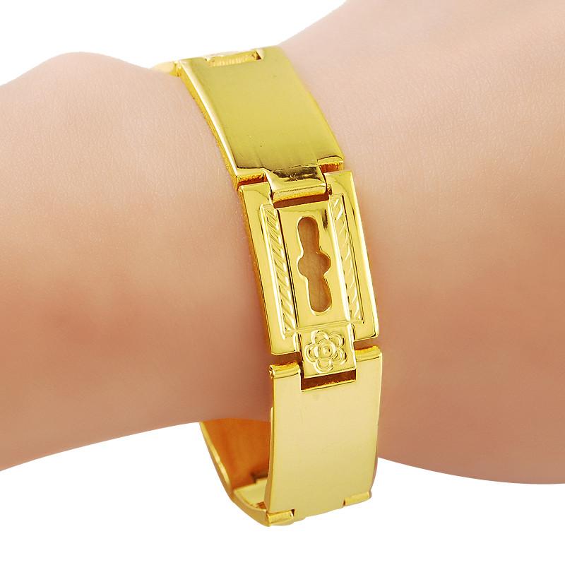 

Charm Bracelets Fashion 24K Gold Bracelet Plated 15MM Strap Shaped For Men & Women Jewelry Gifts