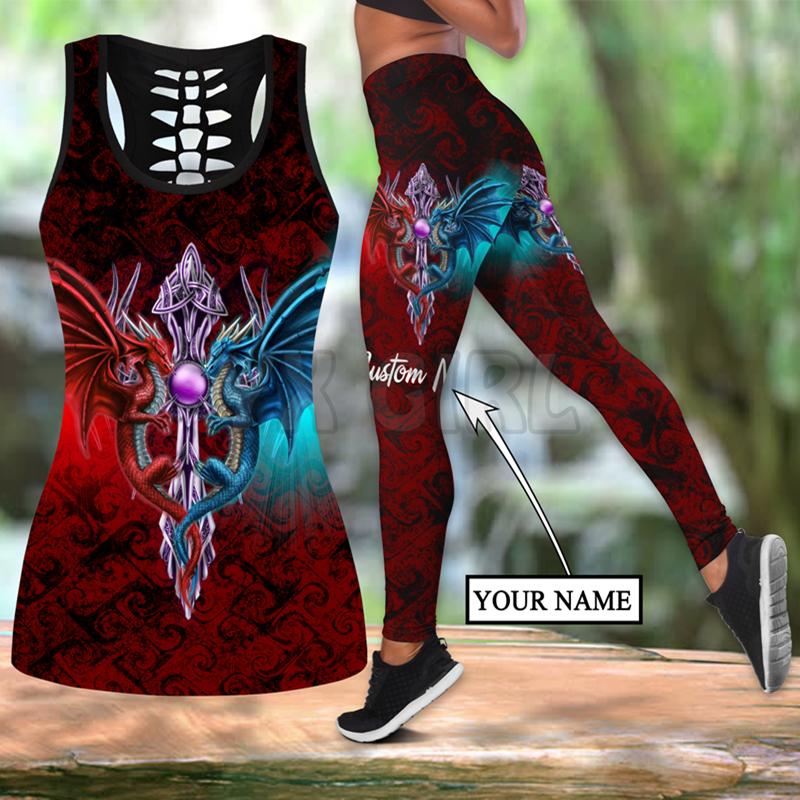 

Women' Two Piece Pants Dragon Red And Blue Custom You Name Combo 3D Printed Tank Top Legging Outfit Yoga Fitness WomenWomen, Outfit-8