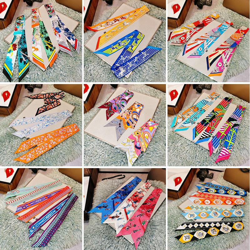 

Scarves 100% Silk Scarf Women Fashion Twill Ribbon Head Neck Hair Bag Kerchief Bandana Luxury Long Headband Turban 86*5cm