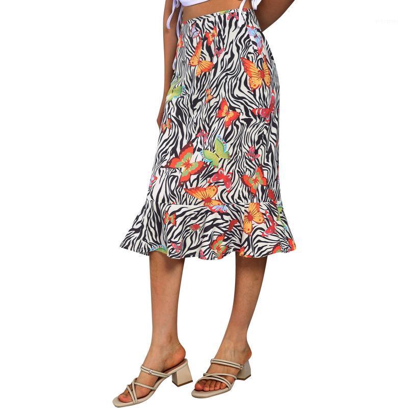 

Skirts Women Fashion Printing Skirt Personality High-waist Stripe Slim Fit Mid-length, Black