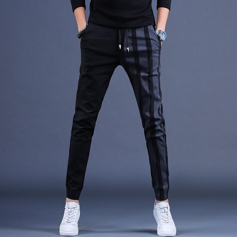 

Men's Pants Fashion Stripe Casual Joggers Men Black Slim Fit Elastic Waist Drawstring TrousersMen's