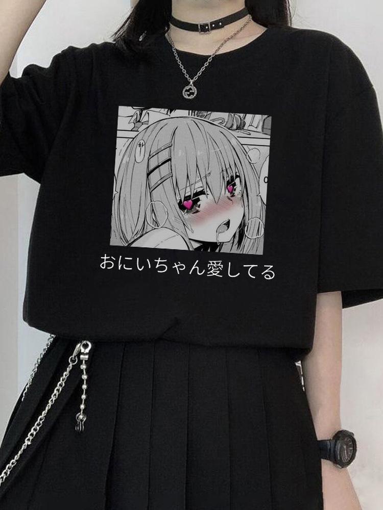 

Women' T-Shirt Deeptown Women Kawaii Anime Graphic Tees Summer Sweet Girl Print Japanese Manga Cartoon Harajuku Top Short Sleeve FemaleWome, Black