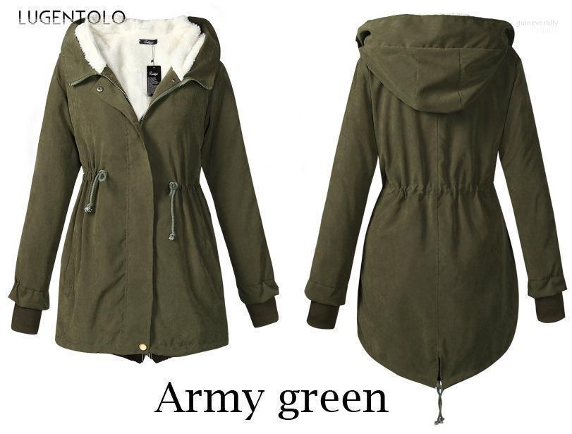

Women' Down & Parkas Hooded Women Casual Simple Warm Autumn Winter Drawstring Zipper Female Fashion Solid Street Lugentolo Guin22, Black