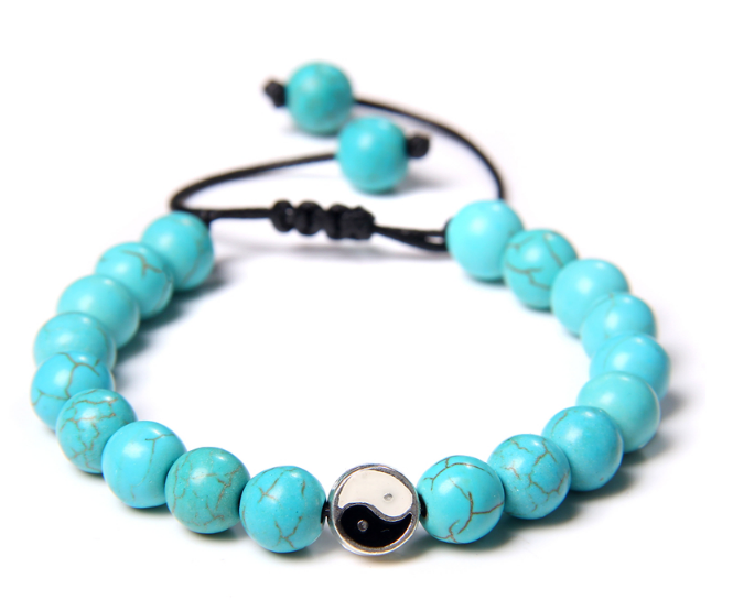 

8mm Fashion Taiji Yinyang Bracelet Black White Turquoises Natural Stone Beads Bracelet for Women Men Yoga Energy Balance Jewelry gw32