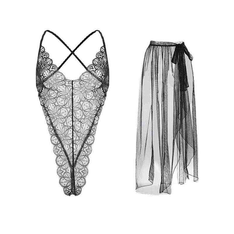 

Nxy Sexy Underwear Set Lingerie Lace Suspender Bodysuit Gauze Skirt Uniform Nightdress 220613, Gray