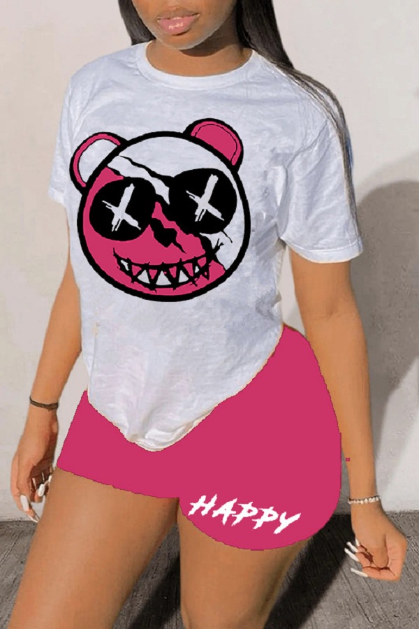 

Women' Casual Plus Size Print Short Sleeve Shorts Two Piece Set GQF-1900, Orange