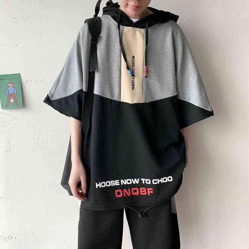 

Fashion Short Sleeves Punk Hoodies Sweatshirt Patchwork Casua Men's Hip Hop Streetwear Cotton 2022 Summer Clothes OverSize M-5XL Y220716, Packing bag