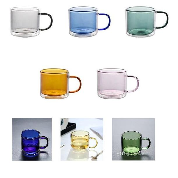 

250ml Wine Glasses Drinking Tumbler Whiskey Cup Coffee Juice Water Cups Tea Creative Mug Double Bottom Glass Mugs T0406