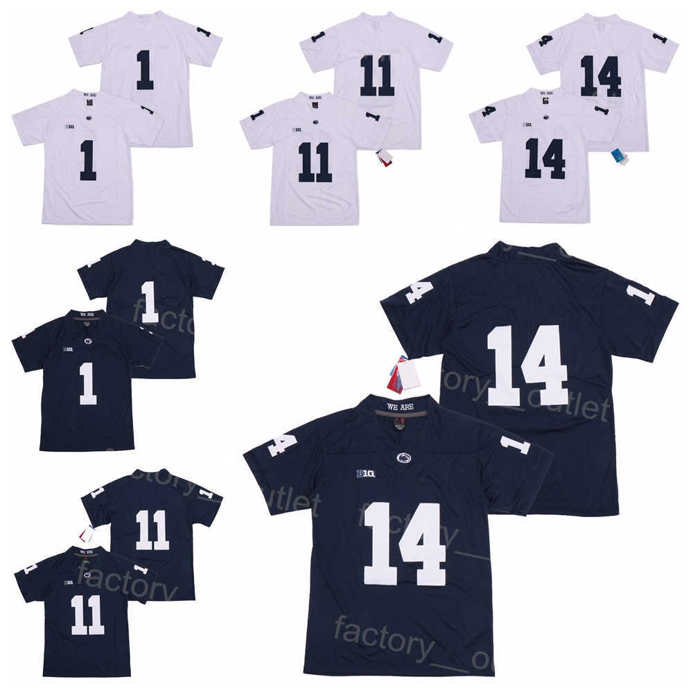 

NCAA PSU Penn State Nittany College Football 14 Sean Clifford Jersey Men 11 Micah Parsons 1 Joe Paterno KJ Hamler NavY blue White Team Color All Stitched University
