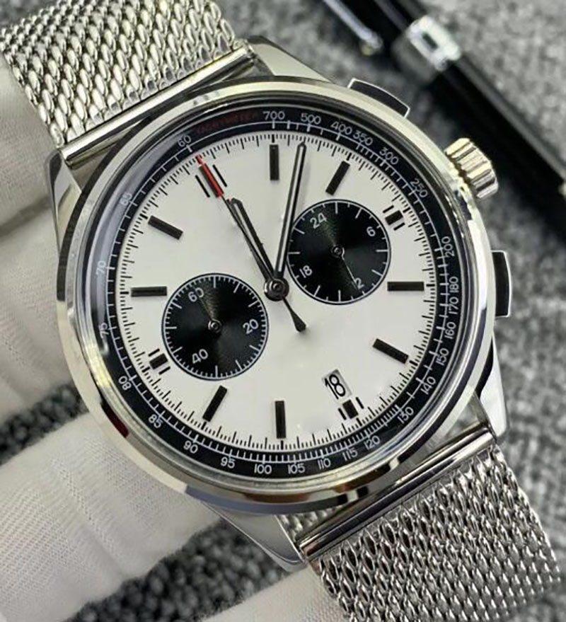 

N Quality Right Hand Men watch Premier 42MM Sliver Dial Belt Watch Quartz Chronograph Stainless Steel Strap Floding Clasp Mens Dress On Fast Track Wrist Watches
