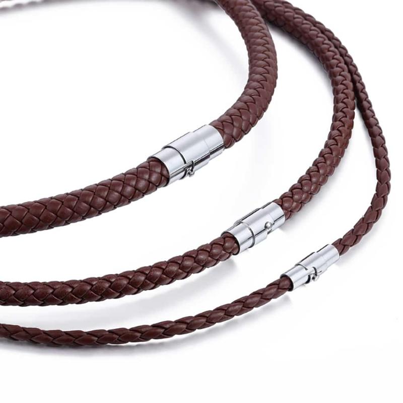 

Chokers Mens Womens Stainless Steel Buckle Black Brown Leather Rope Cord Necklace Jewelry Gift Choker Chain Wholesale 4/6/8mm DLUNM09