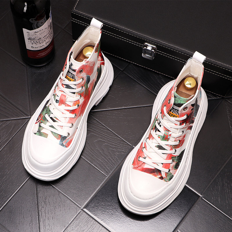 

British Designers Dress Oxford Wedding Party Shoes Fashion High Top Vulcanized Casual Sneakers Breathable Round Toe Thick Bottom Driving Walking Loafers N157, White red