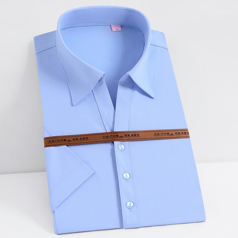 

Women's Blouses & Shirts Women Thin Summer Short Sleeve Office Lady Blouse Shirt Pocketless Design Stretch Bamboo Fiber Slim Fit Basic Simpl, Dv746-01