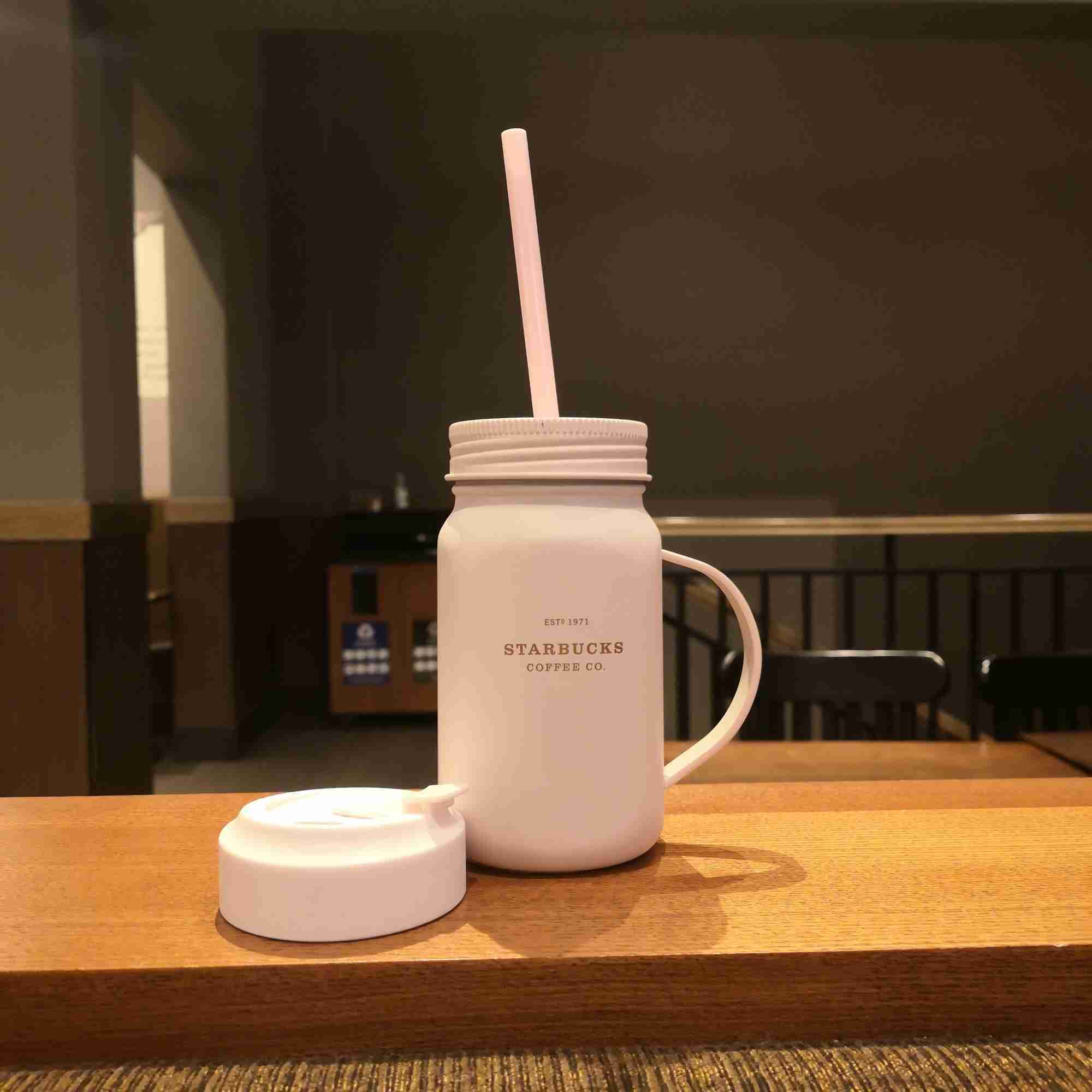 Starbucks Limited elegant pink Mason bottle double cover straw cup stainless steel accompanying water Valentine's Day gift-image-759835141