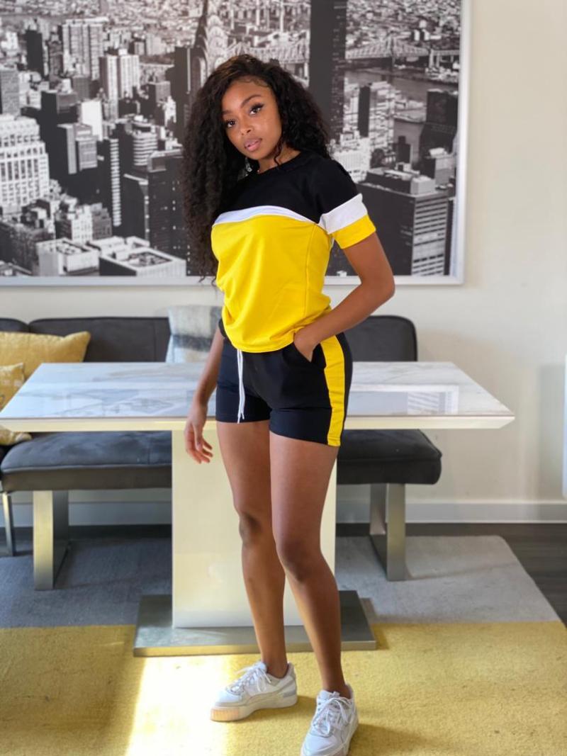 

Women' Tracksuits European And American Women' Fashion Casual Splicing Shorts Short Sleeve Solid Color Youth Beautiful Sister Clothing, Beige