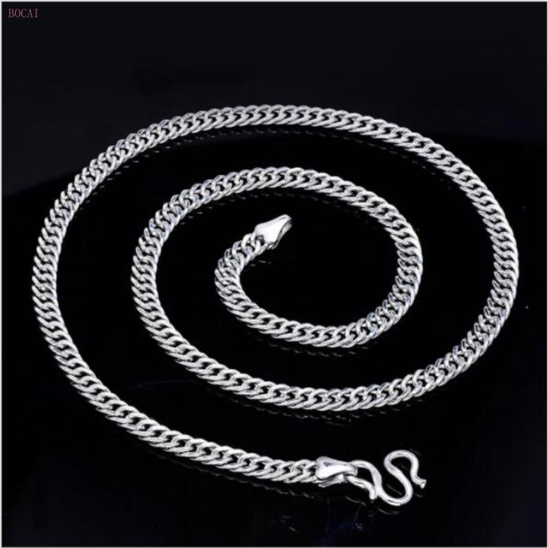

Chains BOCAI S925 Sterling Silver Necklace 2022 Fashion Flat 4mm 5mm 6mm 7mm Weaven-chain Neck Jewelry Pure Argentum Ornaments