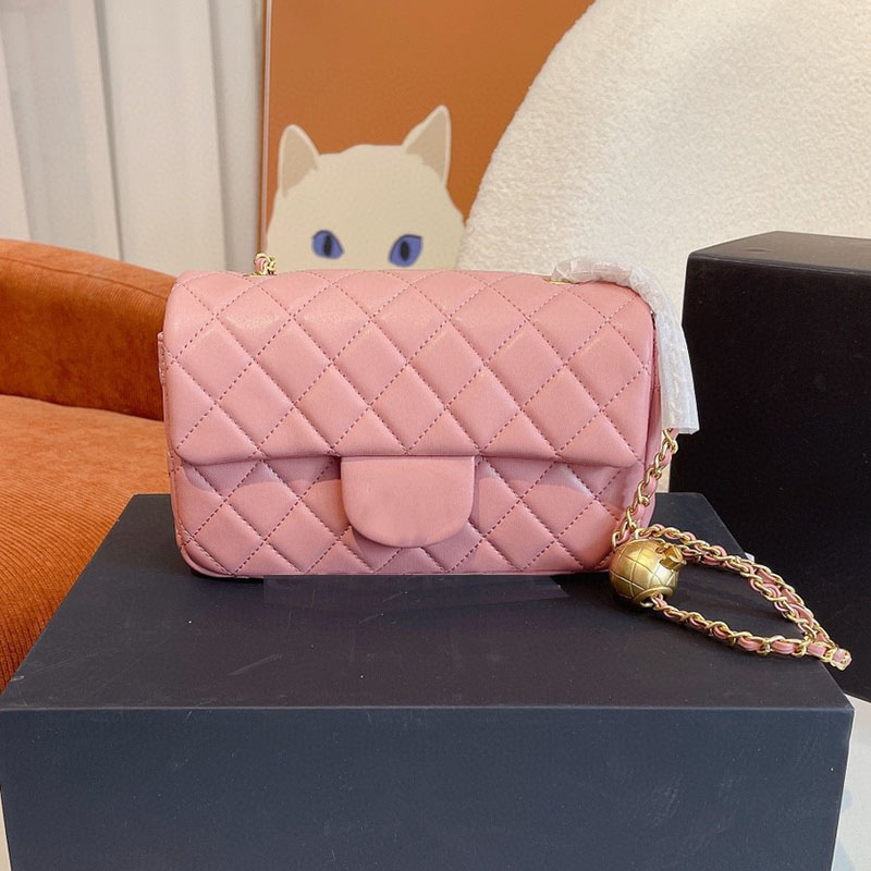 

Clasic Mini Flap Gold Pearl Crush Ball Square Bags Lambskin Genuine Leather Quilted Gold Metal Hardware Chain Crossbody Shoulder Purse Designer Handbags 17CM/20CM, Box