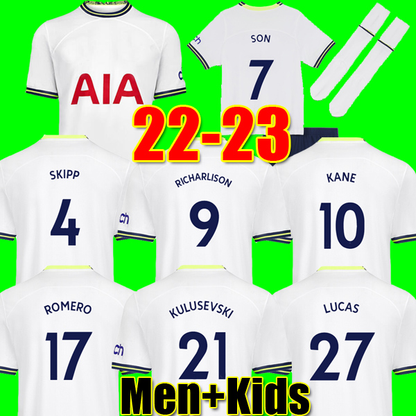 

KANE SON 21 22 23 RICHARLISON Soccer Jerseys KULUSEVSKI HOJBJERG SKIPP colorful 2022 2023 LUCAS ROMERO Tottenham Football kit shirt SPURS home tops Men kids sets, 22-23 away ucl