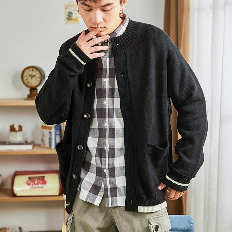 

Men' Sweaters Mens Harajuku Knitted Sweater Cardigan Striped Size Single Breasted Stand Collar Knitwear Coat Autumn Man JacketMen' Jemi22, Black