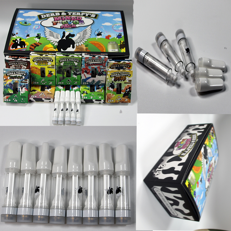 

New Arrival DERB & TERPY'S Full Ceramic Cartridge Vape Nebulizer 1.0ml Vaporizer Empty Fuel Cartridge 510 Threaded Cart E Cigarette Box Packaging