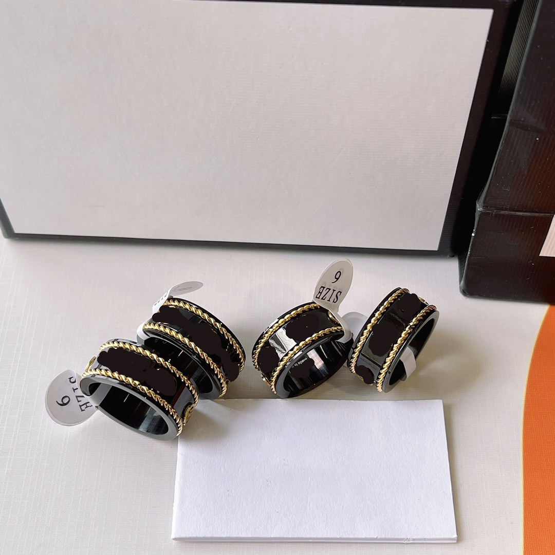 Fashion balck chains band rings luxury designer woman Interlocking Letter Ceramic Ring classic couple jewelry Titanium steel ladies weeding gifts
