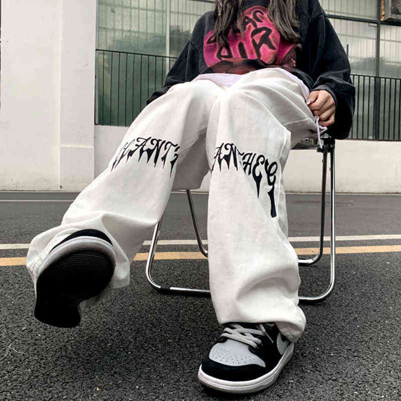 

HOUZHOU Gothic Grunge White Baggy Jeans Women Oversize Streetwear Print Wide Leg Denime Pants Harajuku Black Trousers Female T220728
