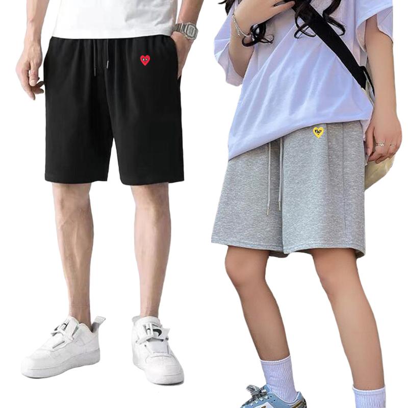 

Men's Shorts Break Egg Men Women Heart Cartoon Embroidered Cotton Summer Solid Stretch Drawstring Pocket Casual Five-point PantsMen's, Black 2
