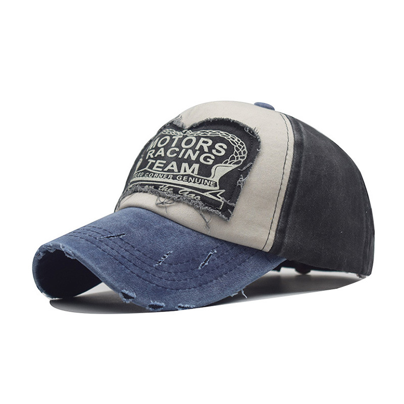 

Casual Washed Baseball Cap Moto Hip Hop Hat for Unisex Contrast Denim Sun Hat Ripped Curved Brim Caps Dad Hats, #4