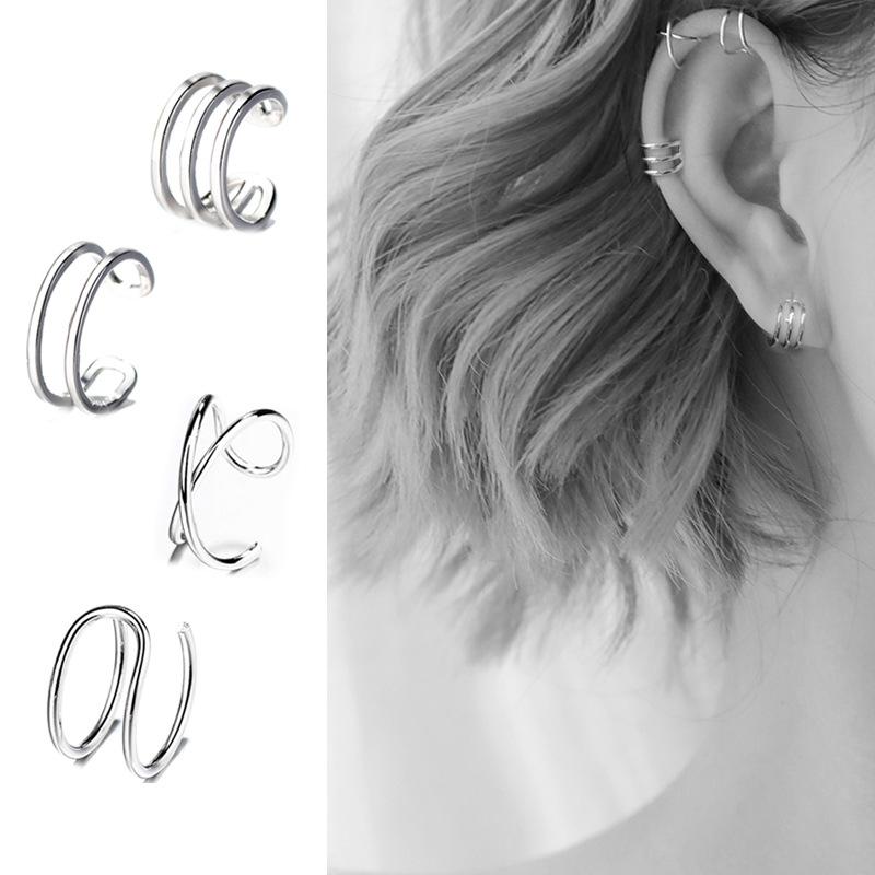 

Clip-on & Screw Back Real 925 Sterling Silver Ear Cuff Earrings Simple Non-Pierced Cartilage Cuffs Clip On For Women Girls
